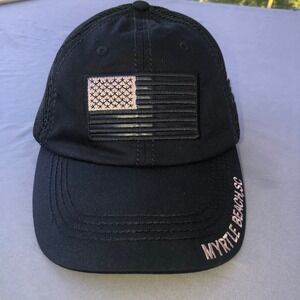 Myrtle Beach SC USA Flag Black‎ Trucker Hat Mens Ball Cap Souvenir